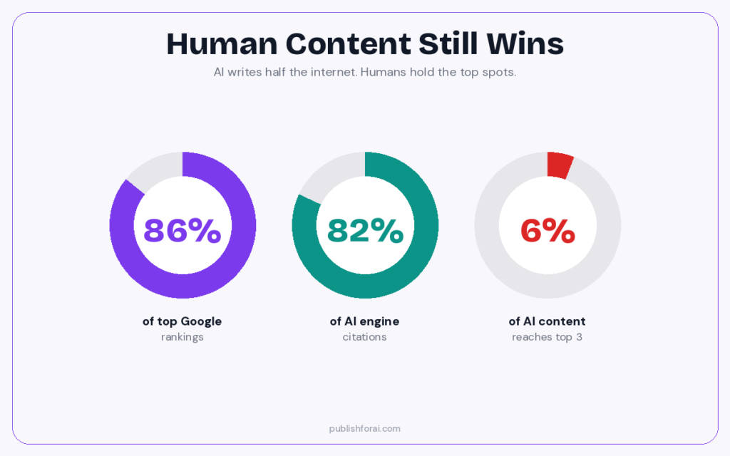 Illustration that shows why human content still wins. Outrank LLMs.