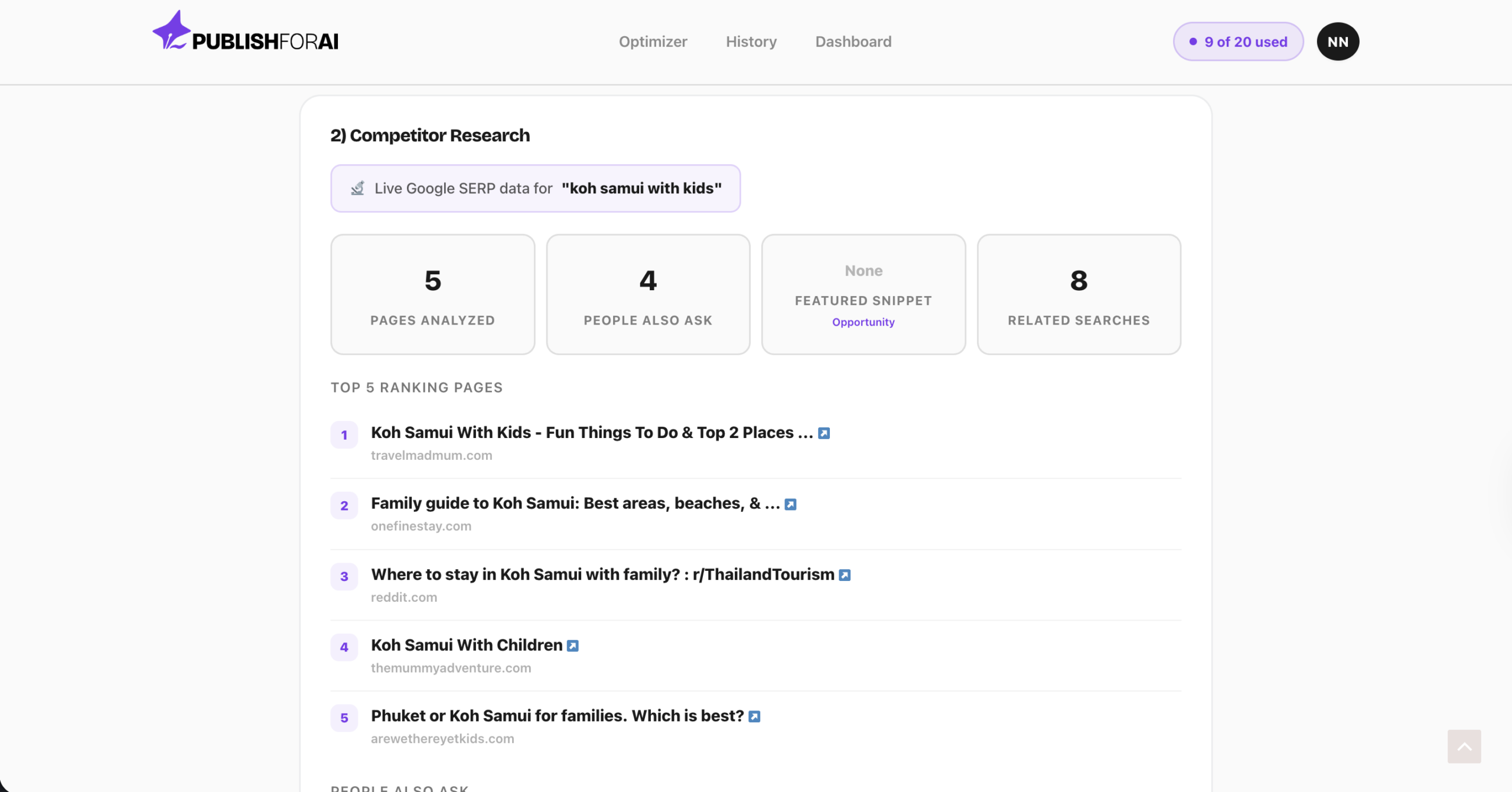 Live SERP competitor research